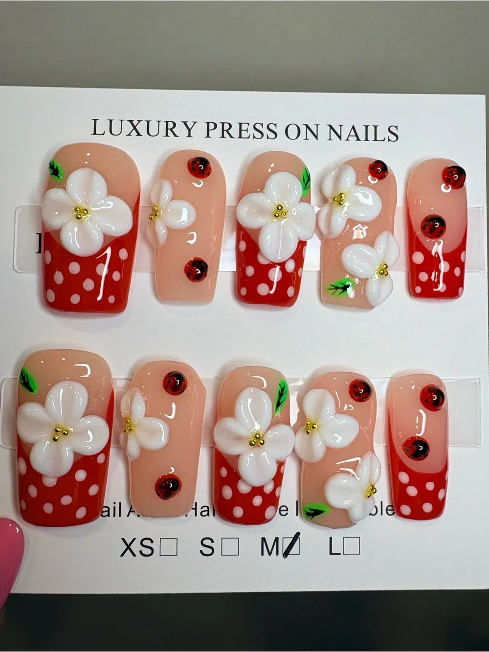 Floral Red Polka Dot Press-On Nails